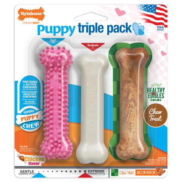 Nylabone Puppy Chew Toys & Treat Triple Pack